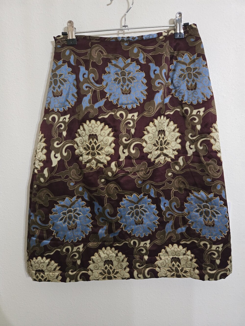 Catherine Malandrino Floral Pencil Skirt - Burgundy, Blue & Cream